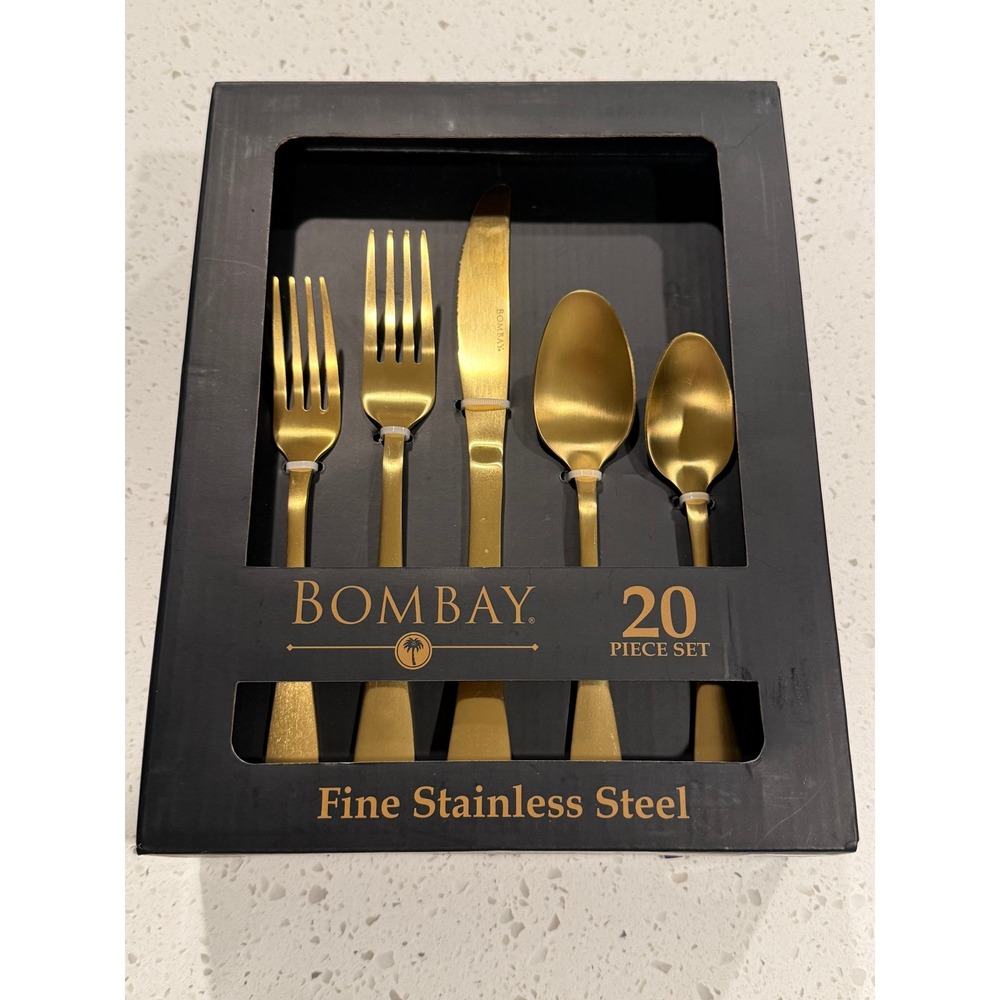 Bombay Santorini Gold Flatware Set 20 Piece Fine Stainless Steel Service 4 NEW